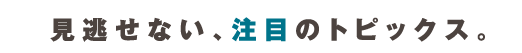 見逃せない、注目のトピックス。