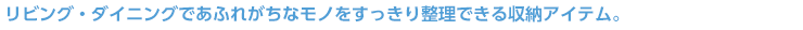 リビング・ダイニングであふれがちなモノをすっきり整理できる収納アイテム。