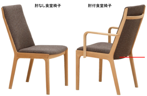 肘なし食堂椅子、肘付食堂椅子