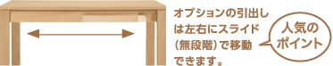 オプションの引出しは左右にスライド（無段階）で移動できます。