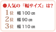 人気の幅サイズ　第一位幅110センチ　第二位幅100センチ
