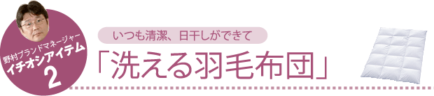 いつも清潔、日干しができて「洗える羽毛布団」