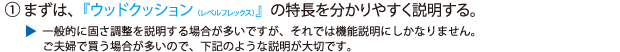 (1)まずは、『ウッドクッション(レベルフレックス)』の特長を分かりやすく説明する。