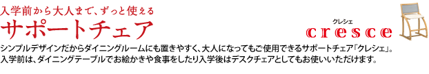 入学前から大人まで、ずっと使える「サポートチェア」クレシェ