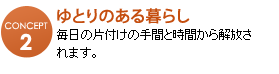 ゆとりのある暮らし　毎日の片付けの手間と時間から解放されます。