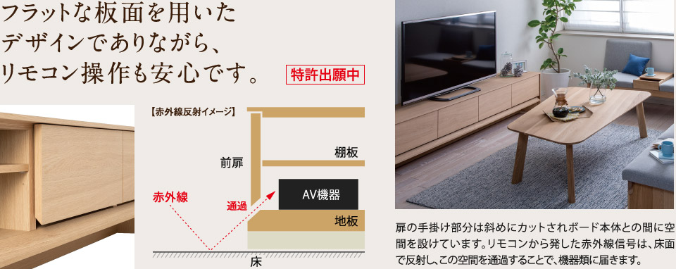 フラットな板面を用いたデザインでありながら、リモコン操作も安心です。